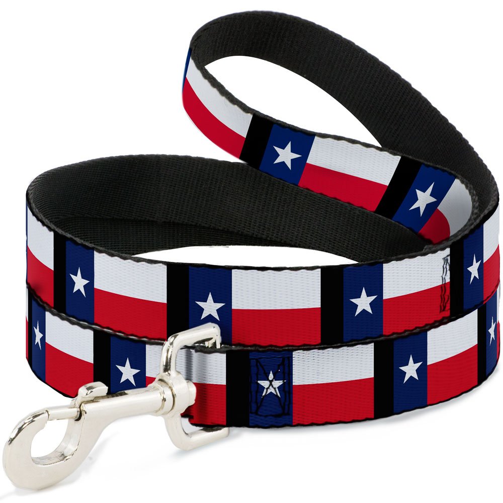 Dog Leash Texas Flag Black 6 Feet Long 1.0 Inch Wide