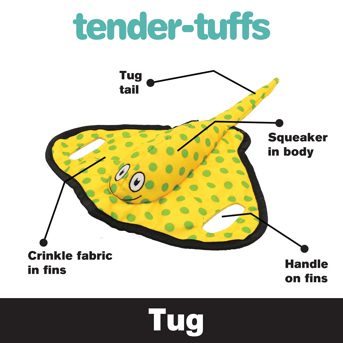 Smartpetlove Snuggle Puppy Tender-Tuffs - Yellow Stingray Tug Of War Plush Dog Toy - Great For Play And Interaction With Puncture Resistant Squeaker