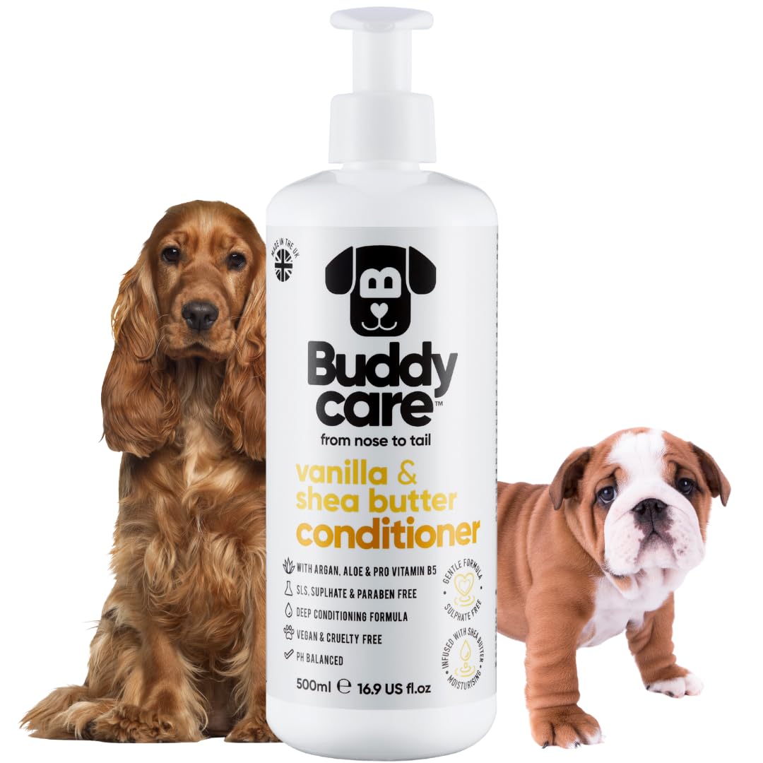 Buddycare Vanilla & Shea Butter Dog Conditioner (16.90oz) Aloe Vera, Argan Oil & Pro Vitamin B5 to Detangle Matted Coats & Relie
