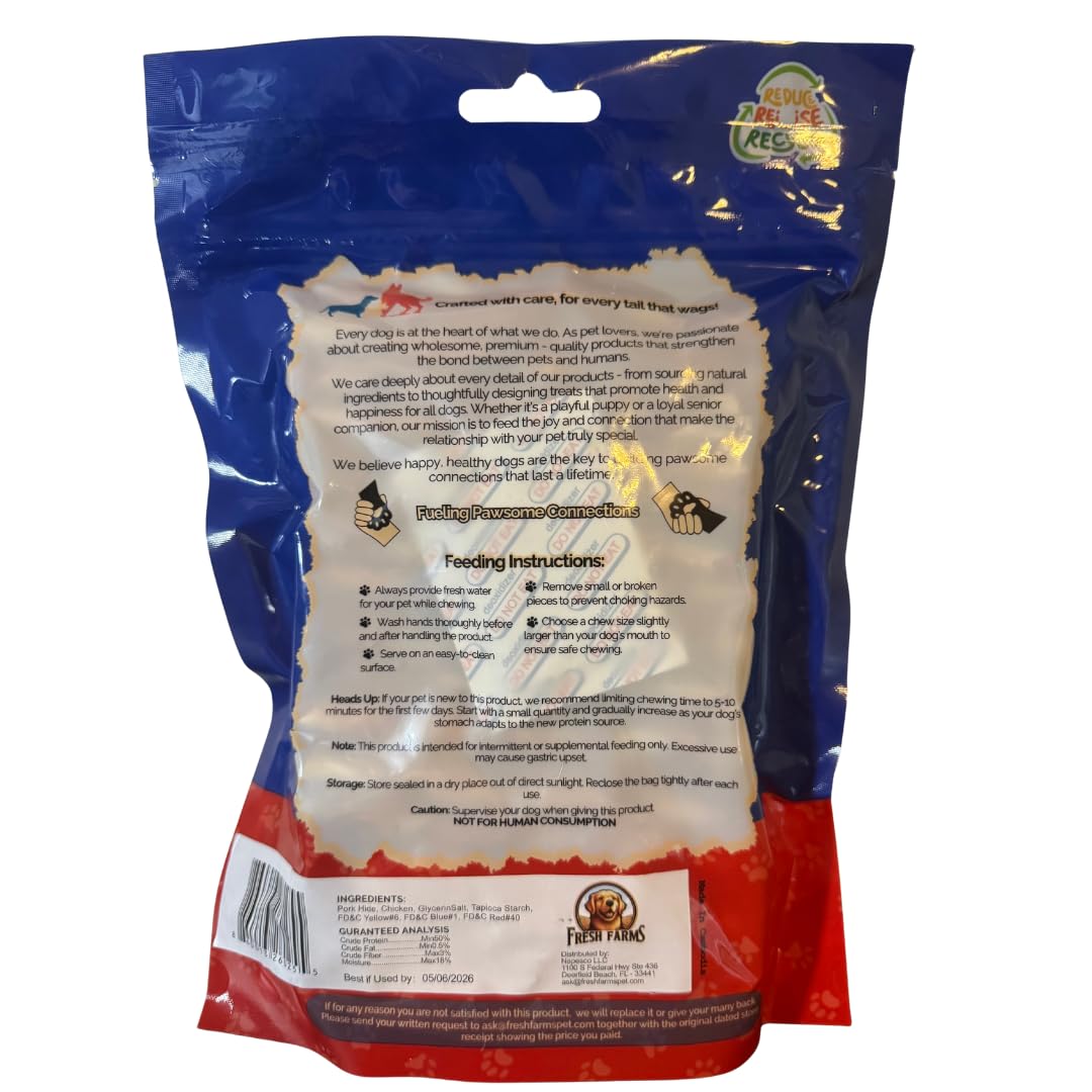 Fresh Farms Double Flavor Twists - 70 Count Rawhide Free Dog Chews Made with Pork Hide & Chicken - Long Lasting Dog Treats Safe,