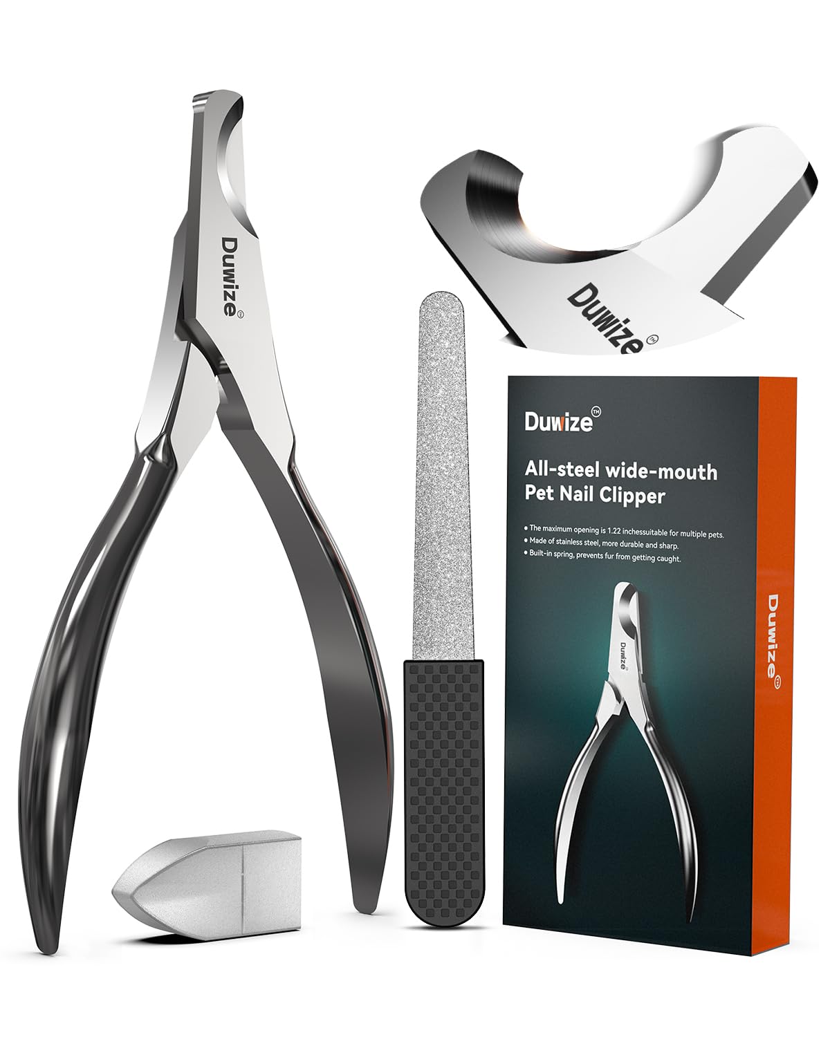 Duwize Dog Nail Clippers - All Steel Material, 1.22-Inch Large Opening, Built-in Spring, No Fur Pinch, for Medium to Large Dogs 