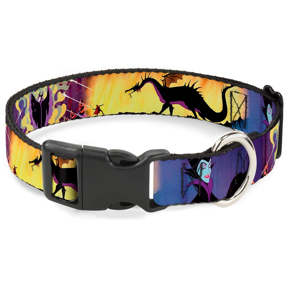 Buckle-Down Plastic Clip Collar - Maleficent Poses - 1/2' Wide - Fits 9-15' Neck - Large