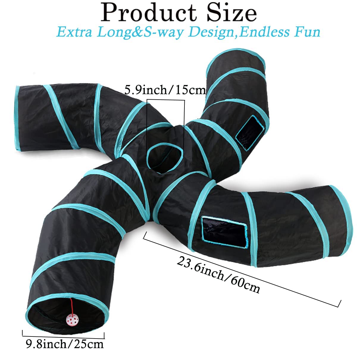 Cat Tunnel,4 Way Large Collapsible Tunnels Tube Upgrade With 5 Peek Hole,S-Shaped Maze House Play Toy Interactive Cat Toy For Ca