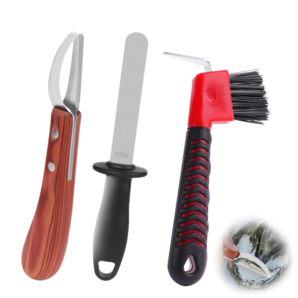 ETCYAOXIN 3-in-1 Farrier Hoof Knife with Built-in Sharpenerener & Horseshoe Brush-High Carbon Steel Blade,Sharpener Hoof Knife,H