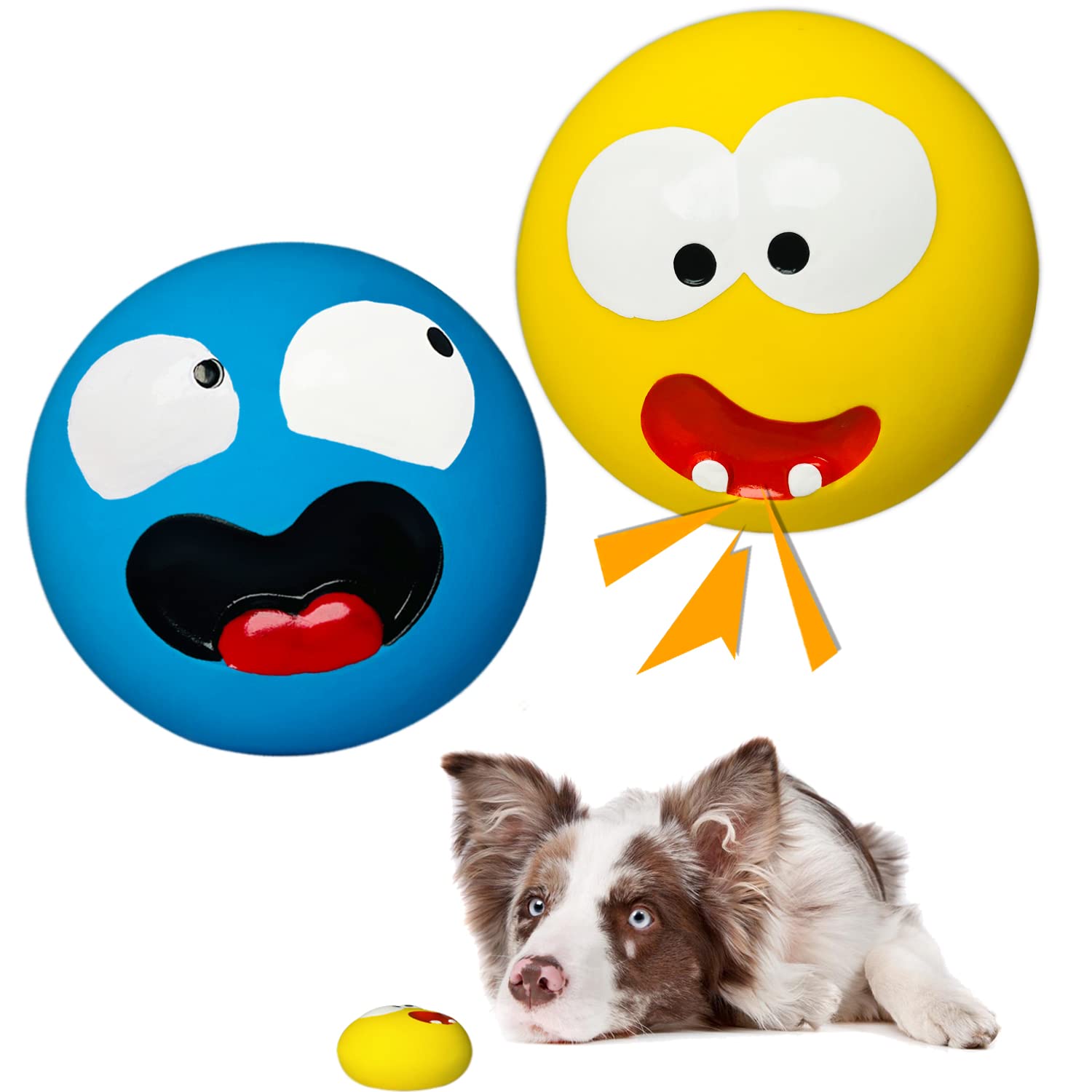 Holysteed Squeaky Dog Toys For Medium Dogs, Large Breeds, Stuffed Latex Squeaky Dog Balls, Simle Face Puppy Squeaky Toys Flat Ba
