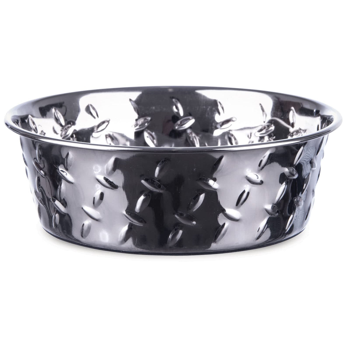 Loving Pets Diamond Plated Dog Bowl With Non-Skid Bottom, 2-Quart, Silver