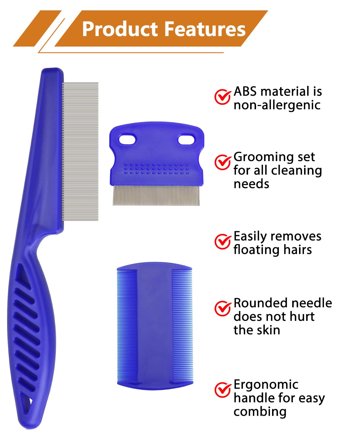 Flea Comb For Cats Dogs, 6 Pack Flea And Lice Grooming Comb Set For Cats, Pet Grooming Tools For Small, Medium & Large Pets (Pin