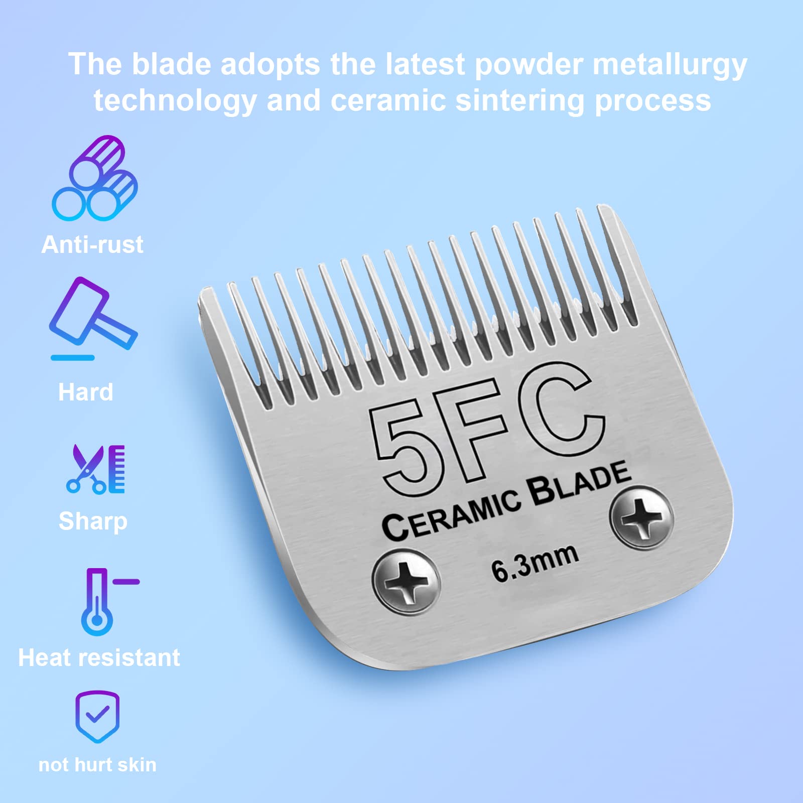 Dodaer Detachable Pet Dog Grooming Clipper Ceramic Blades,Compatible With Andis Size 5Fc 1/4?6.3Mm) Cut Length (64122),Compatible Withoster A5,Wahl Km Series Clippers