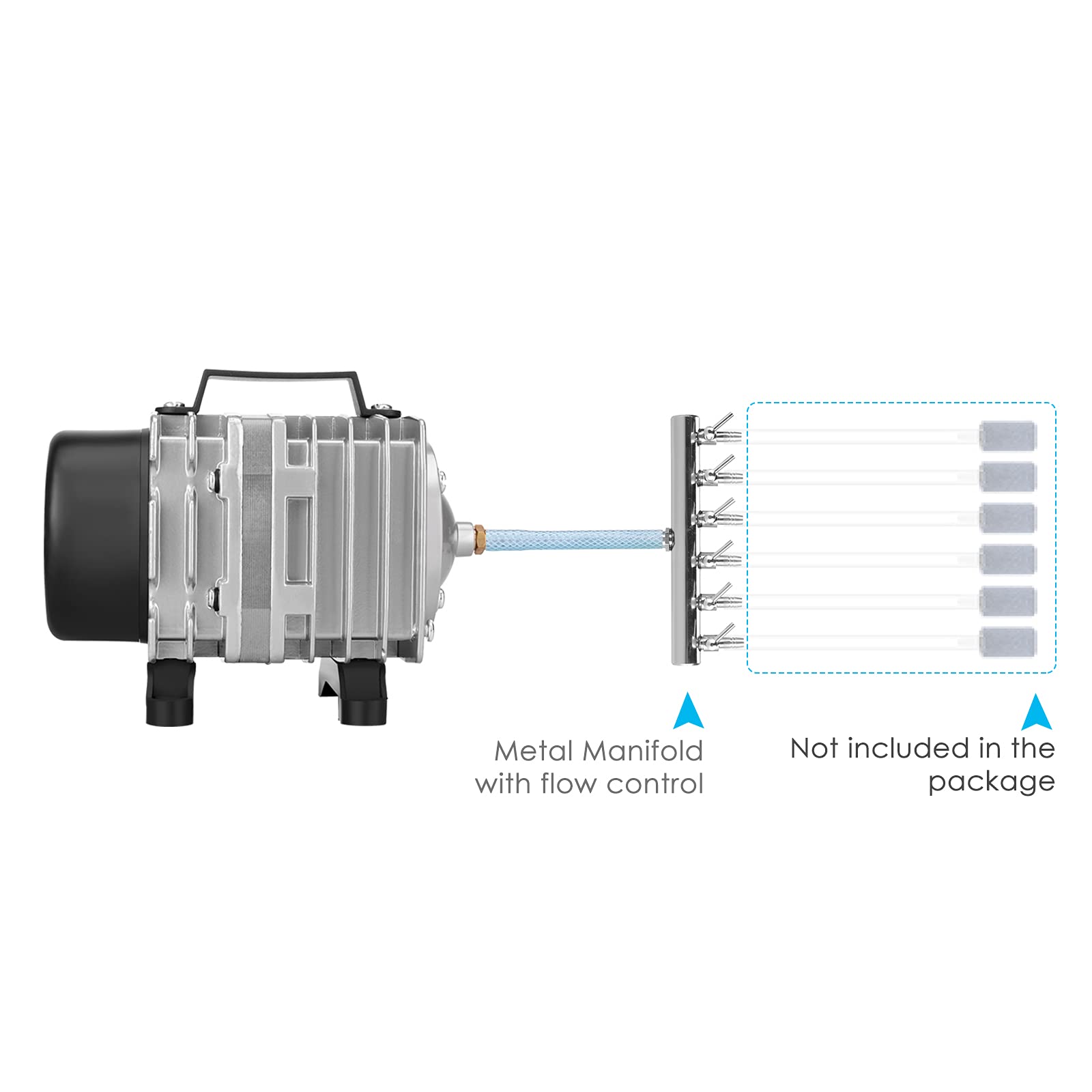 Kulife Aquarium Air Pump 1250GPH, Silver Aluminum Aerator, Model ACO-003 for Fish Tank & Hydroponics