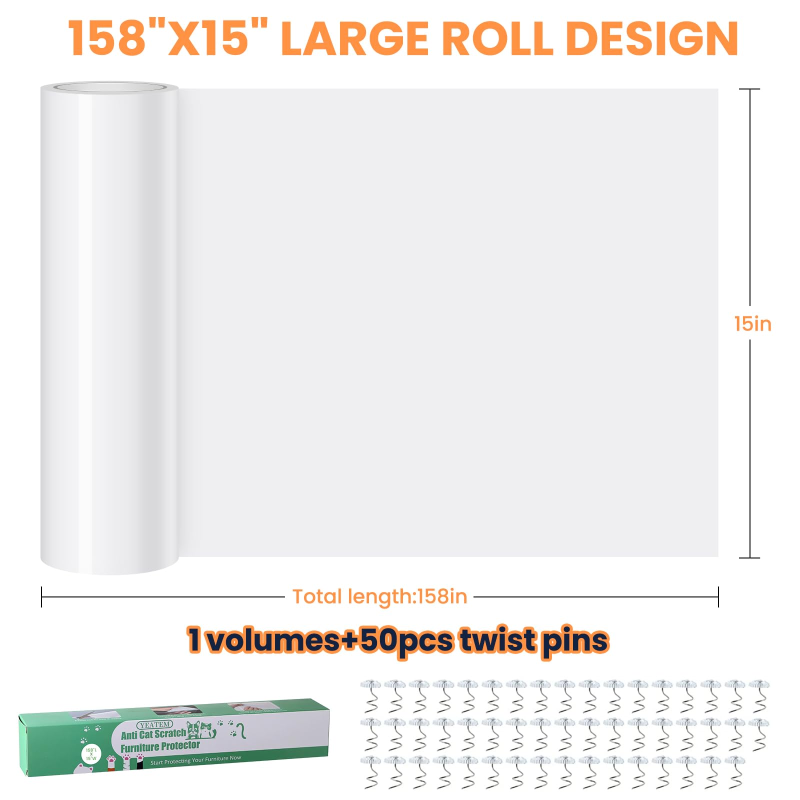 Zernber Cat Couch Protector - Thickened 158'X15' Vinyl Anti-Scratch Furniture Protector For Cats