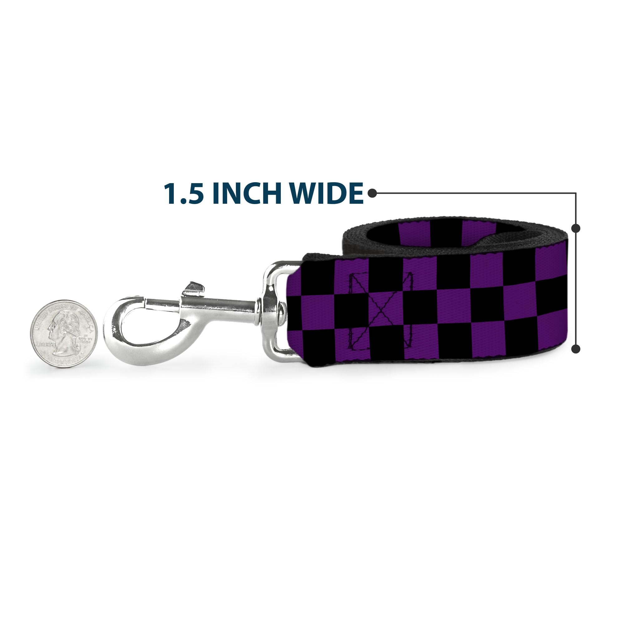 Dog Leash Checker Black Purple 6 Feet Long 1.5 Inch Wide