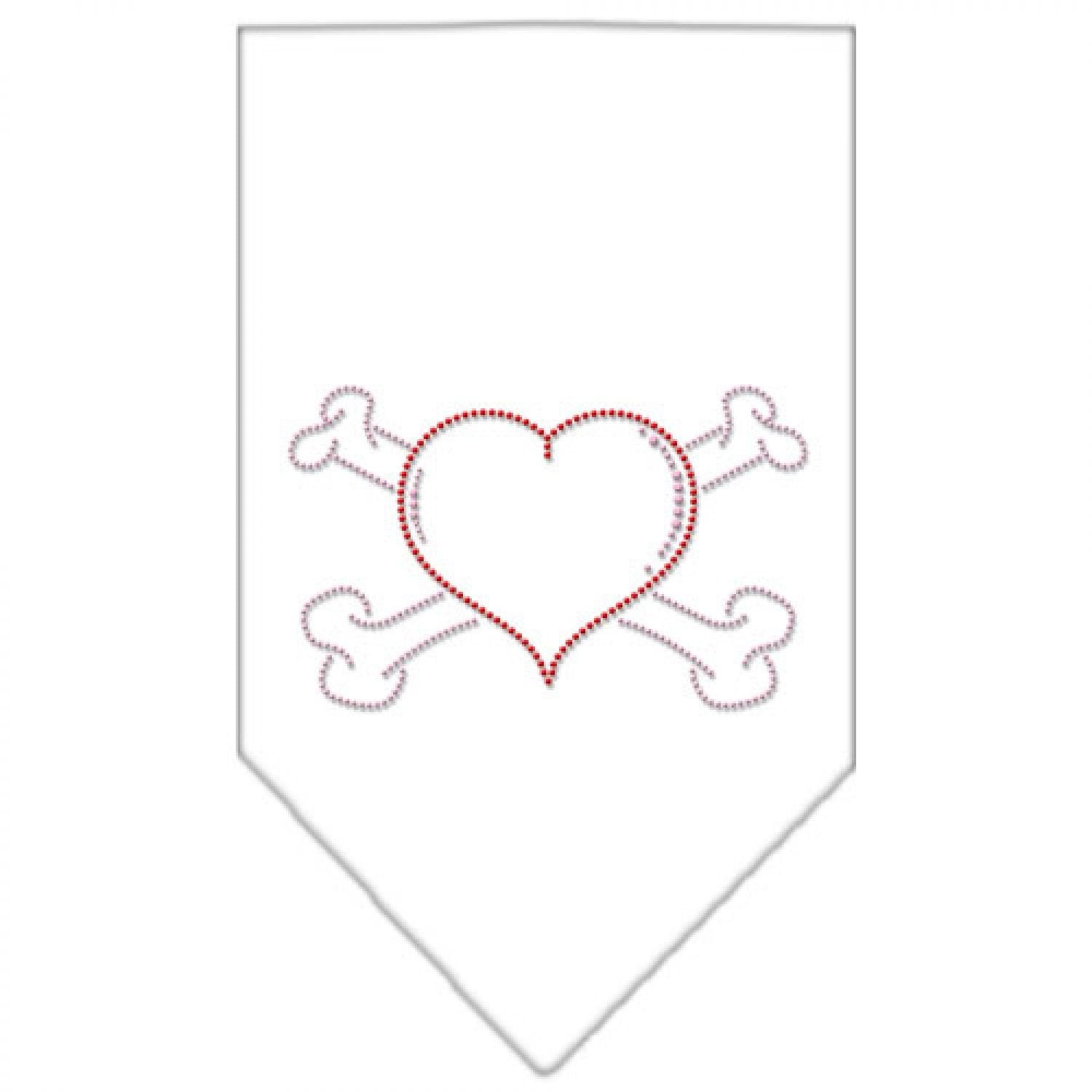 Mirage Pet Products Heart Cross Bone Rhinestone Bandana, Small, White