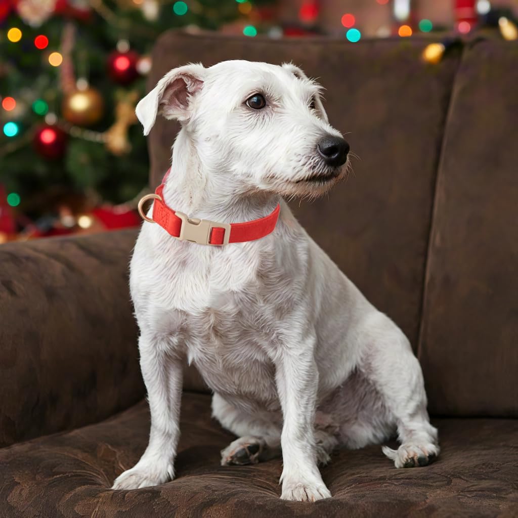 Yudote Soft Cotton Dog Collar Adjustable Corduroy Dog Collars For Small Medium Large Dogs(Red,Large)