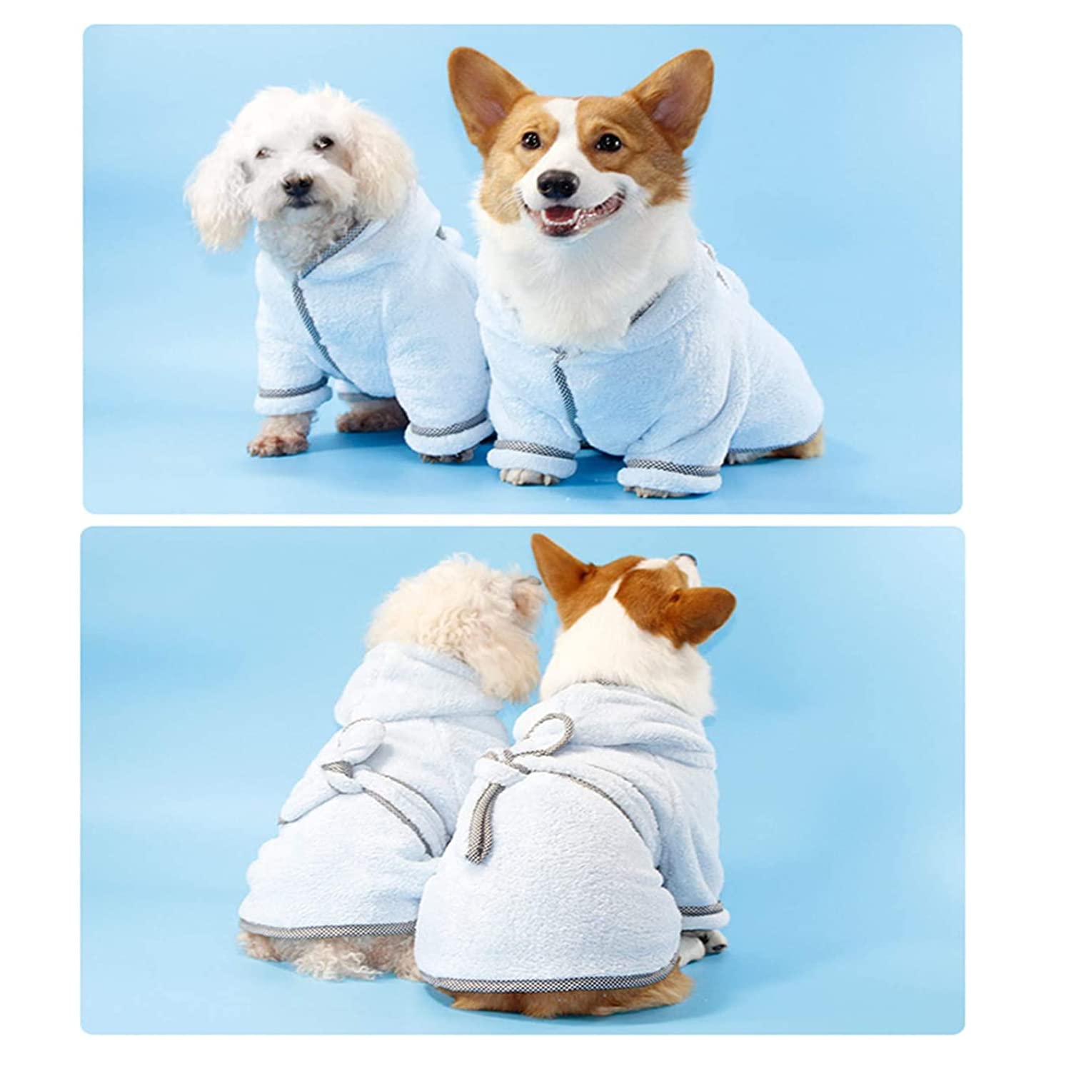 Dog Bathrobe, Microfiber Fast Drying Absorbent Hooded Bath Towel White For Puppy Small Medium Large Dog Cat (S, Lightcyan)
