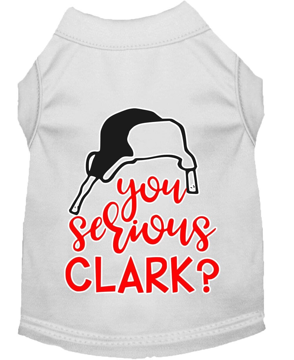 Christmas Pet Dog & Cat Shirt Screen Printed, 'You Serious, Clark?' White Xl (14-20 Lbs.)