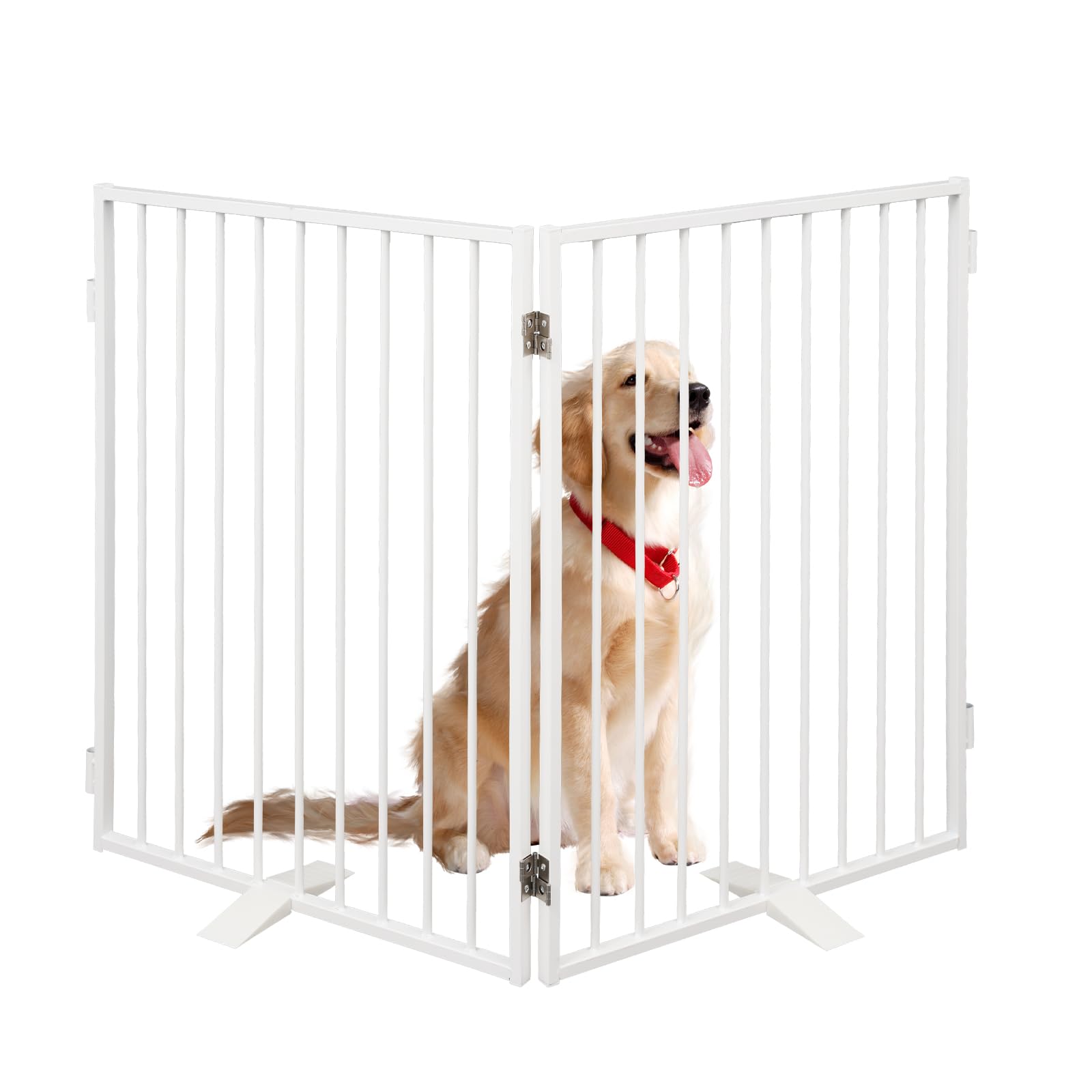 Metal Freestanding Dog Gates,Extra Wide 24'', 32'' Height Foldable Dog Fence For Indoor & Outdoor, Heavy Duty Freestanding Pet B