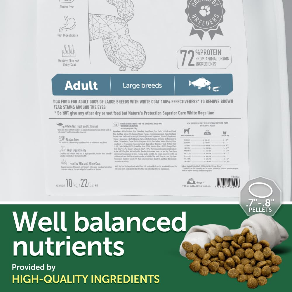 Natures Protection Superior Care White Dogs Grain-Free Dry Dog Food - High Protein, Tear Stain Dog Food for Large Breeds Light