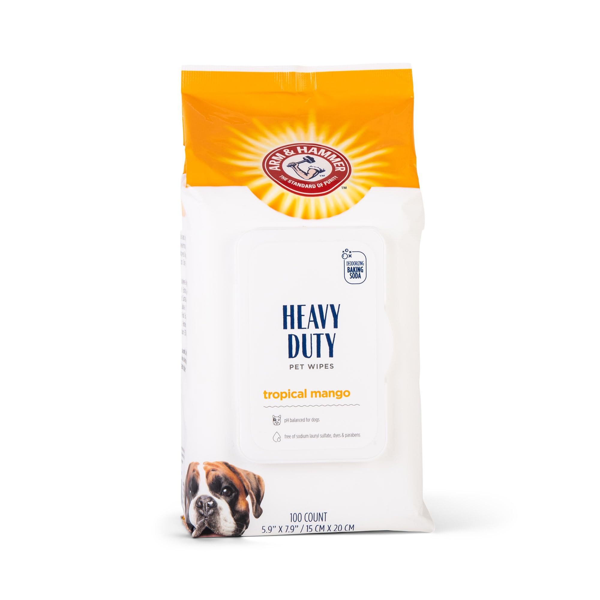 Arm & Hammer For Pets Heavy Duty Multipurpose Pet Bath Wipes | Dog Wipes Remove Odor & Refreshes Skin | Mango Scent, Dog Grooming Wipes For Pets (Pack Of 12,1200 Count Total)