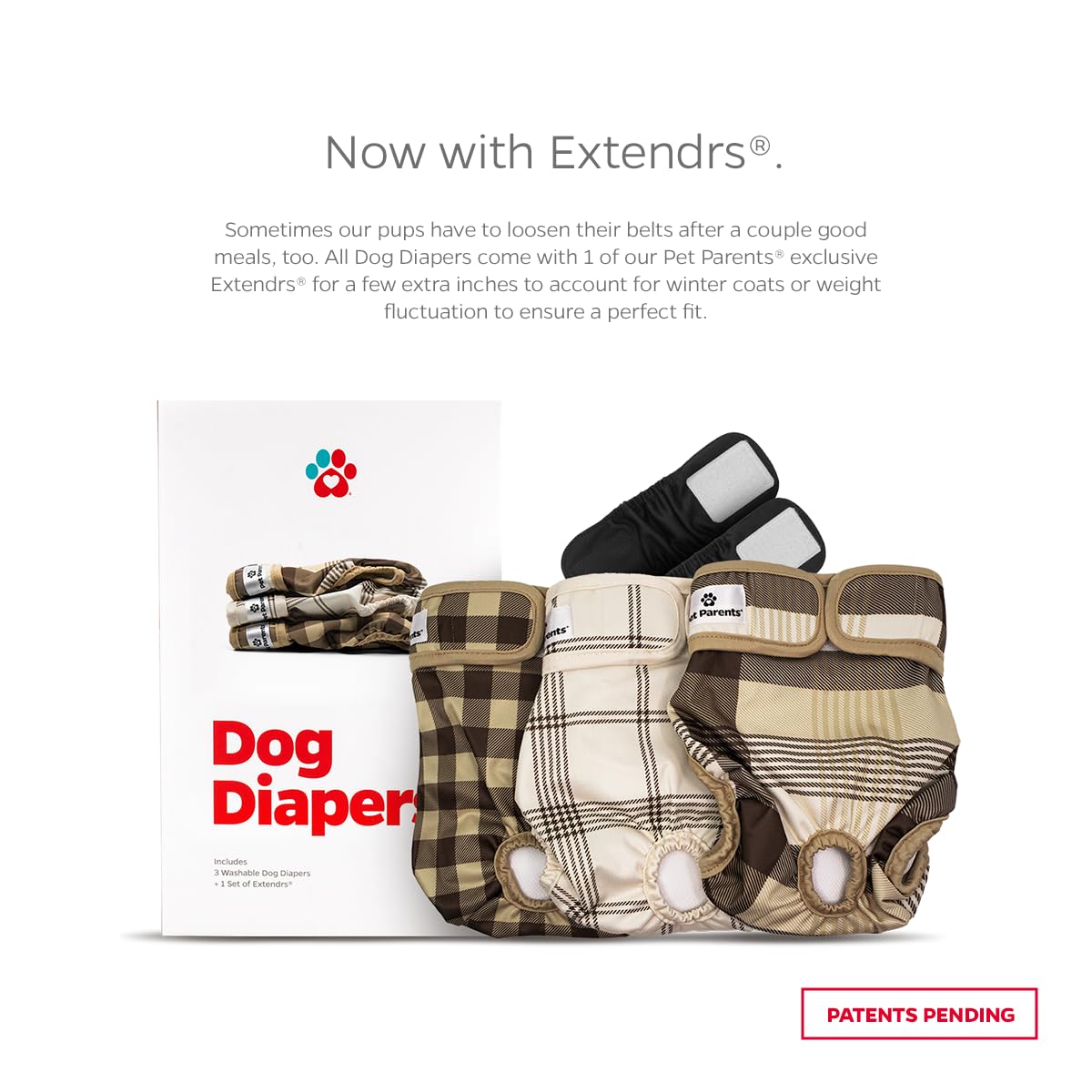 Pet Parents Washable Dog Diapers (3Pack) + Extendrs Of Durable Doggie Diapers, Premium Dog Diapers Female & Male (X-Small, Oxfor