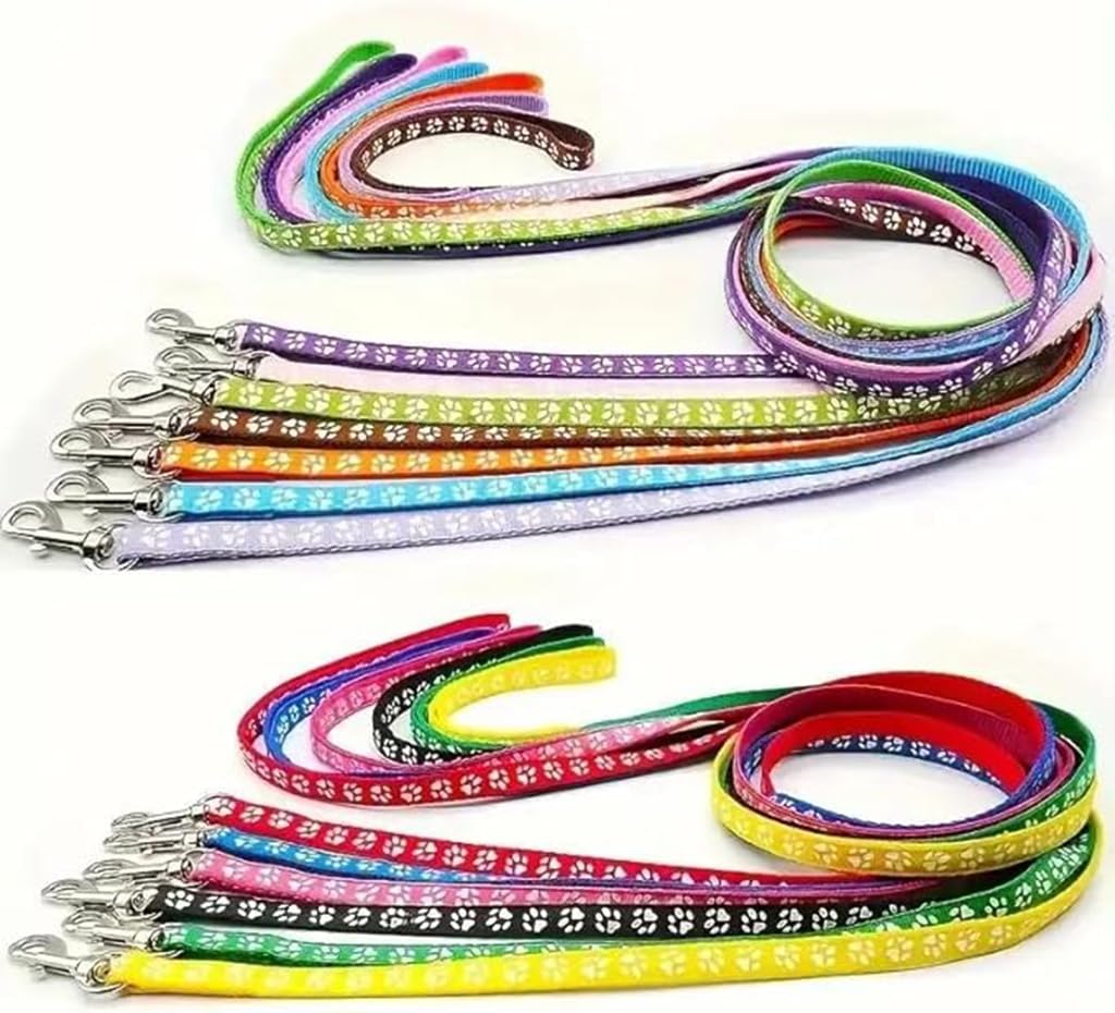 Orange Small Dog Collar With Bell Leash Set, Nylon Basic Reflective Puppy Collars Paw Print For Boy Girls Xxs Xs S Cat Pet Anima