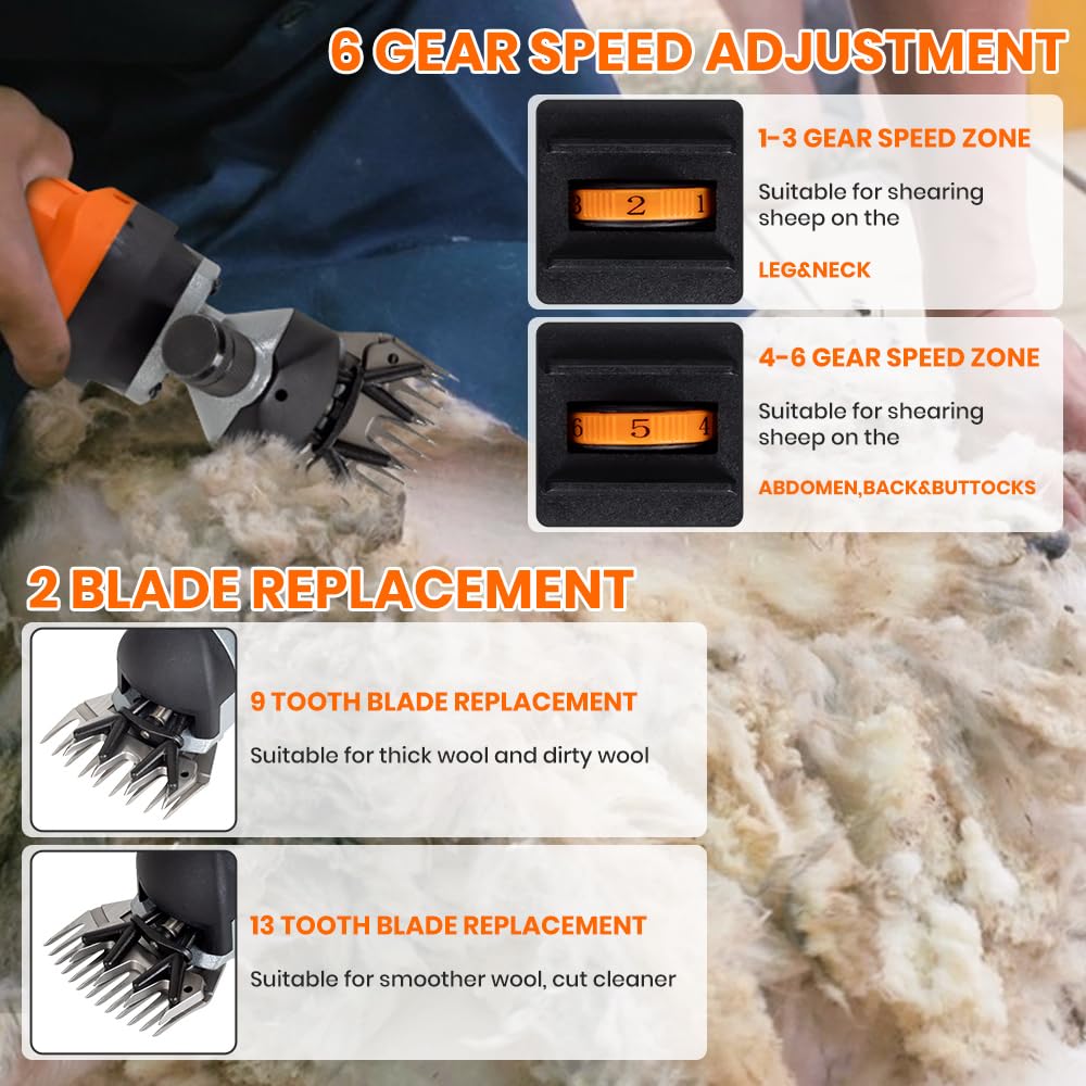 Uilfhx Sheep Shears Electric 850W Professional Heavy Duty Shearing Clipper With 6 Speed, For Shaving Fur Wool In Sheep, Goat, Ca