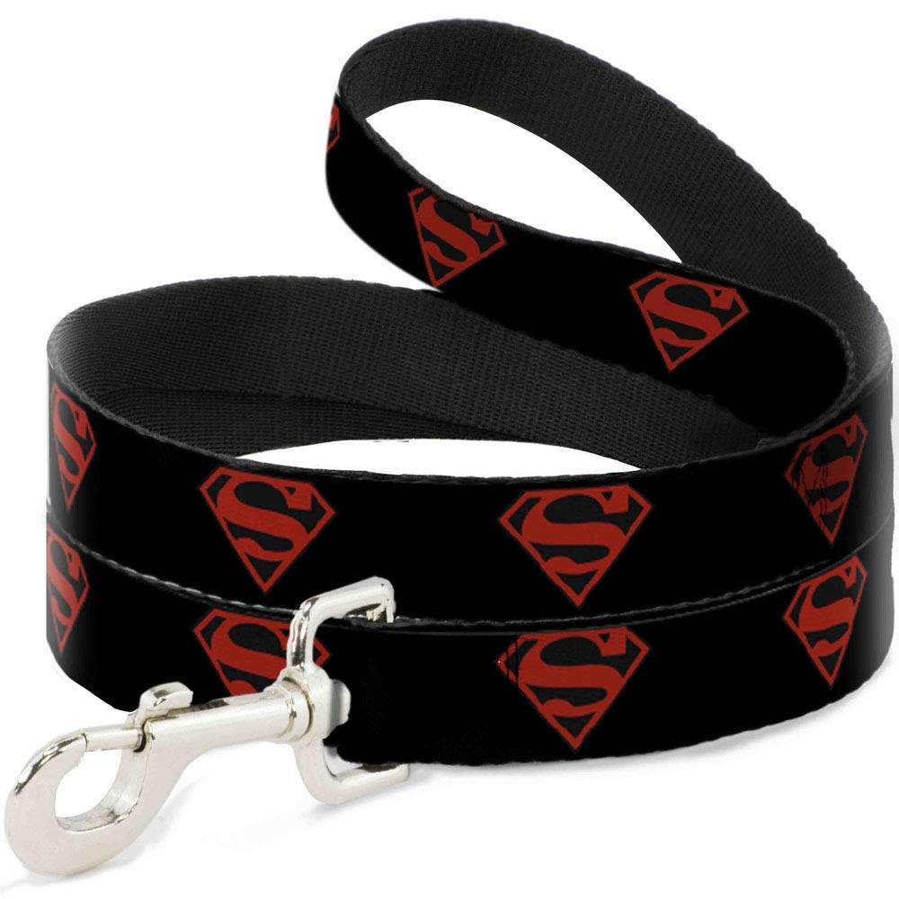 Dog Leash Superboy Shield Black Red 6 Feet Long 1.0 Inch Wide