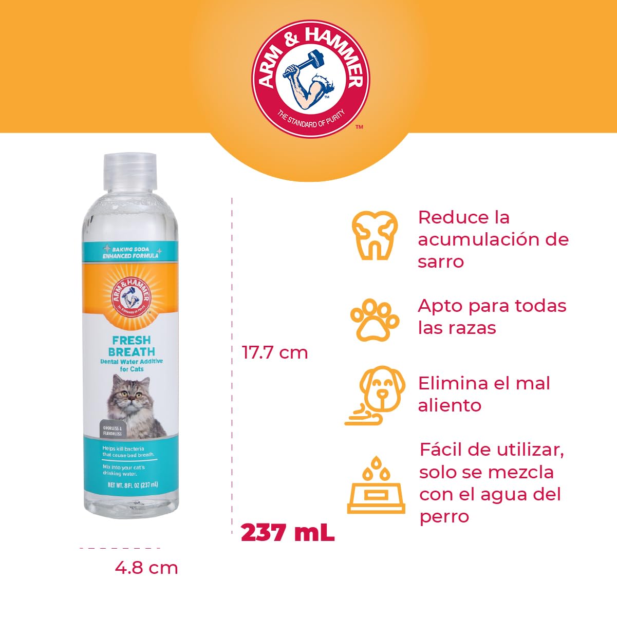 Arm & Hammer for Pets Advanced Care Dental Water Additive for Cats | Cat Teeth Cleaning Product for All Cats | Odorless and Flav