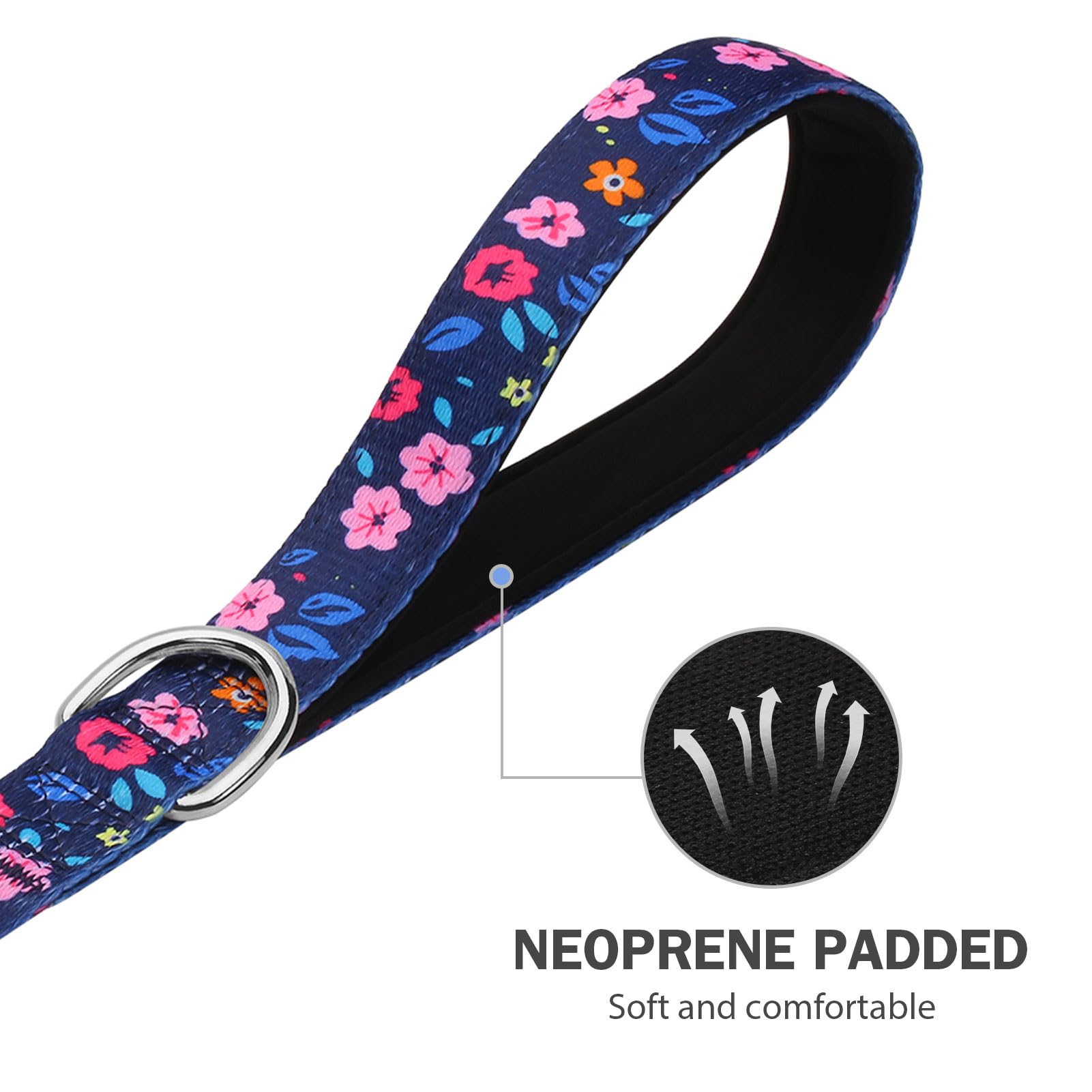 Hikiko Double Handle Dog Leash 6 Ft For Medium Large Dogs, Padded Traffic Handles Lead For Walking Training (Navy Blue Floral)