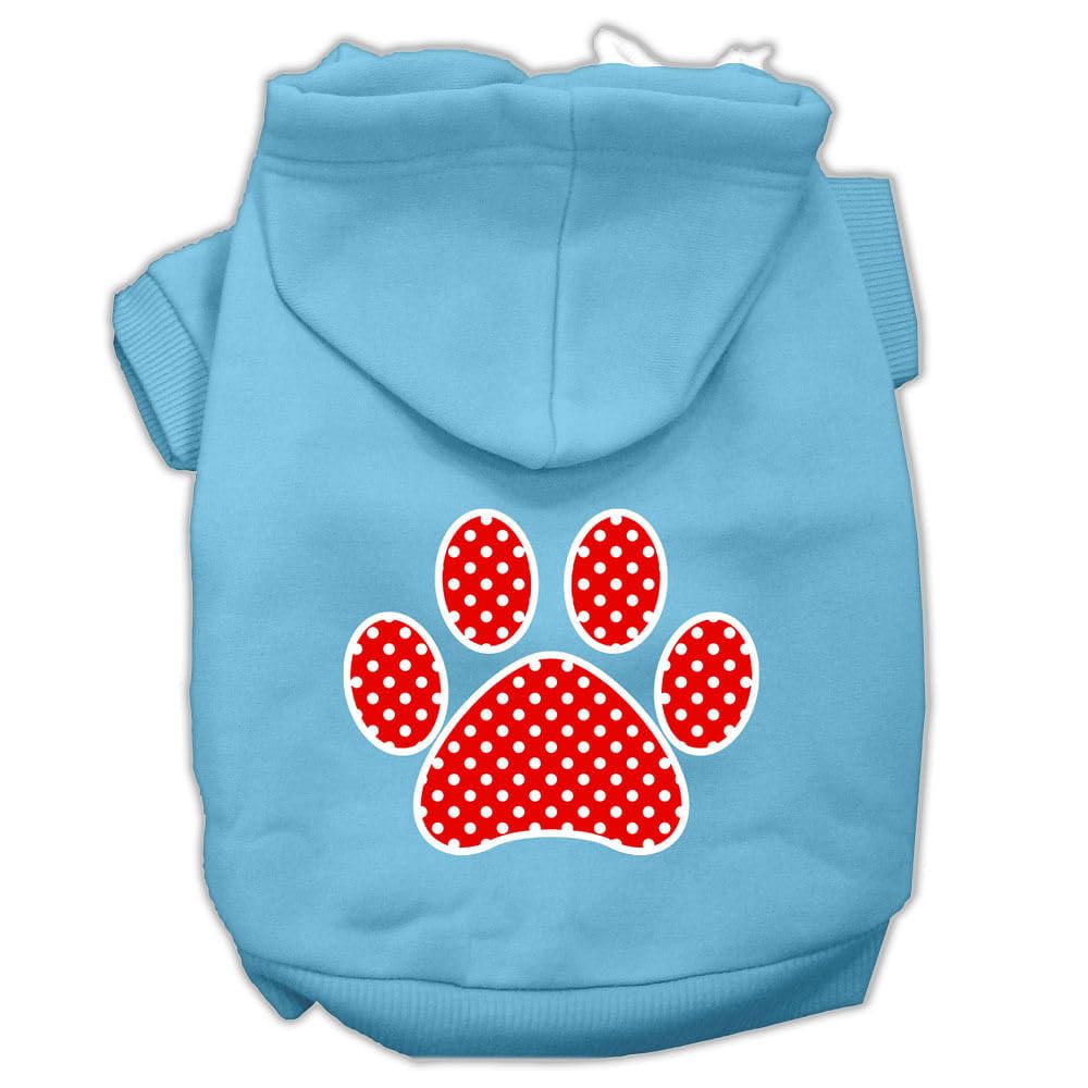 Pet Dog & Cat Hoodie Screen Printed, 'Red Swiss Dots Paw' Baby Blue Xs (0-3 Lbs.)