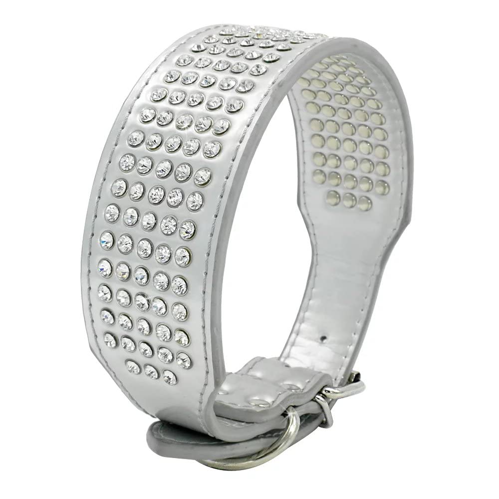 Berry Pet Rhinestones Dog Collars - 2 Width With 5 Rows Full Sparkly Crystal Diamonds Studded Pu Leather - 2 Inch Wide -Beautifu