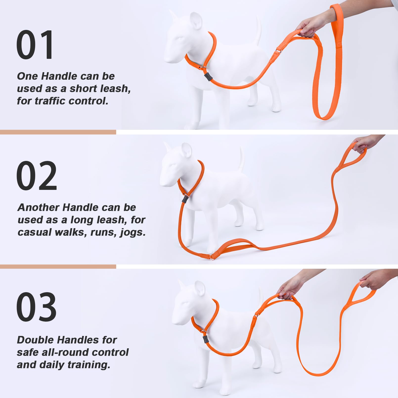 Aaufilux Slip Lead Dog Leash, Double Handle, Soft Leather, Heavy Duty Nylon, No Pull Walking, Medium Large Small Dogs, 5Ft Orang