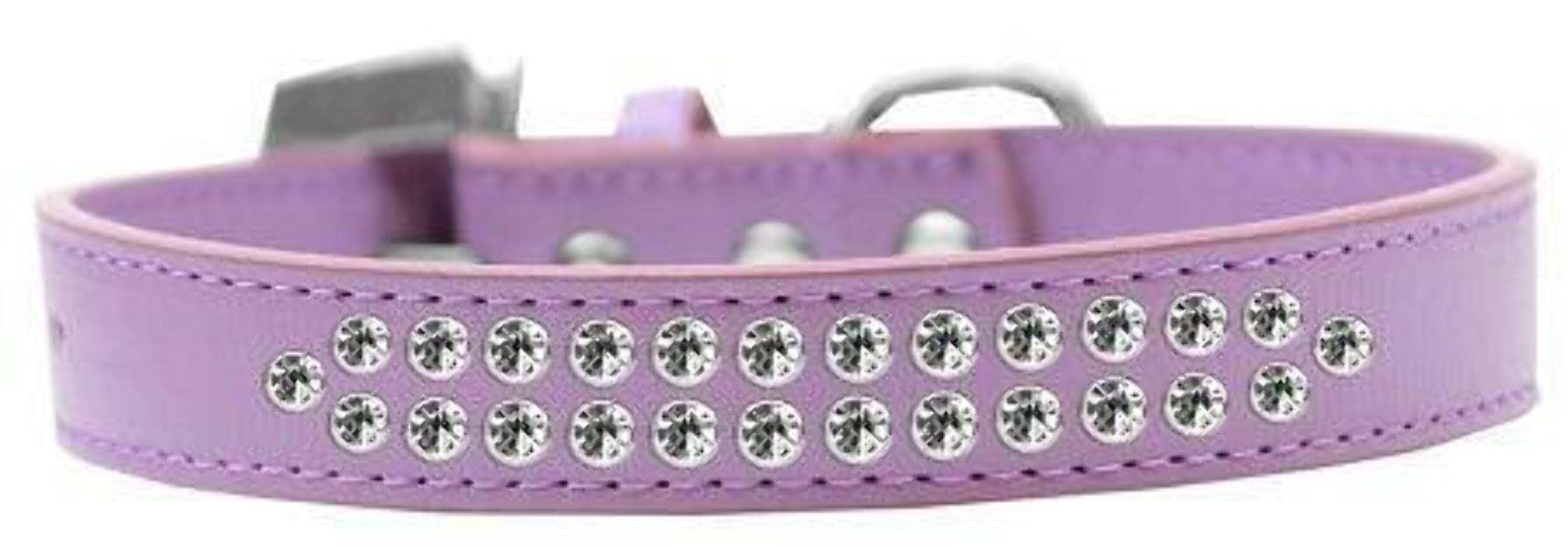 Dog, Puppy & Pet Fashion Collar, Two Row Clear Crystal Rimsets Lavender 20