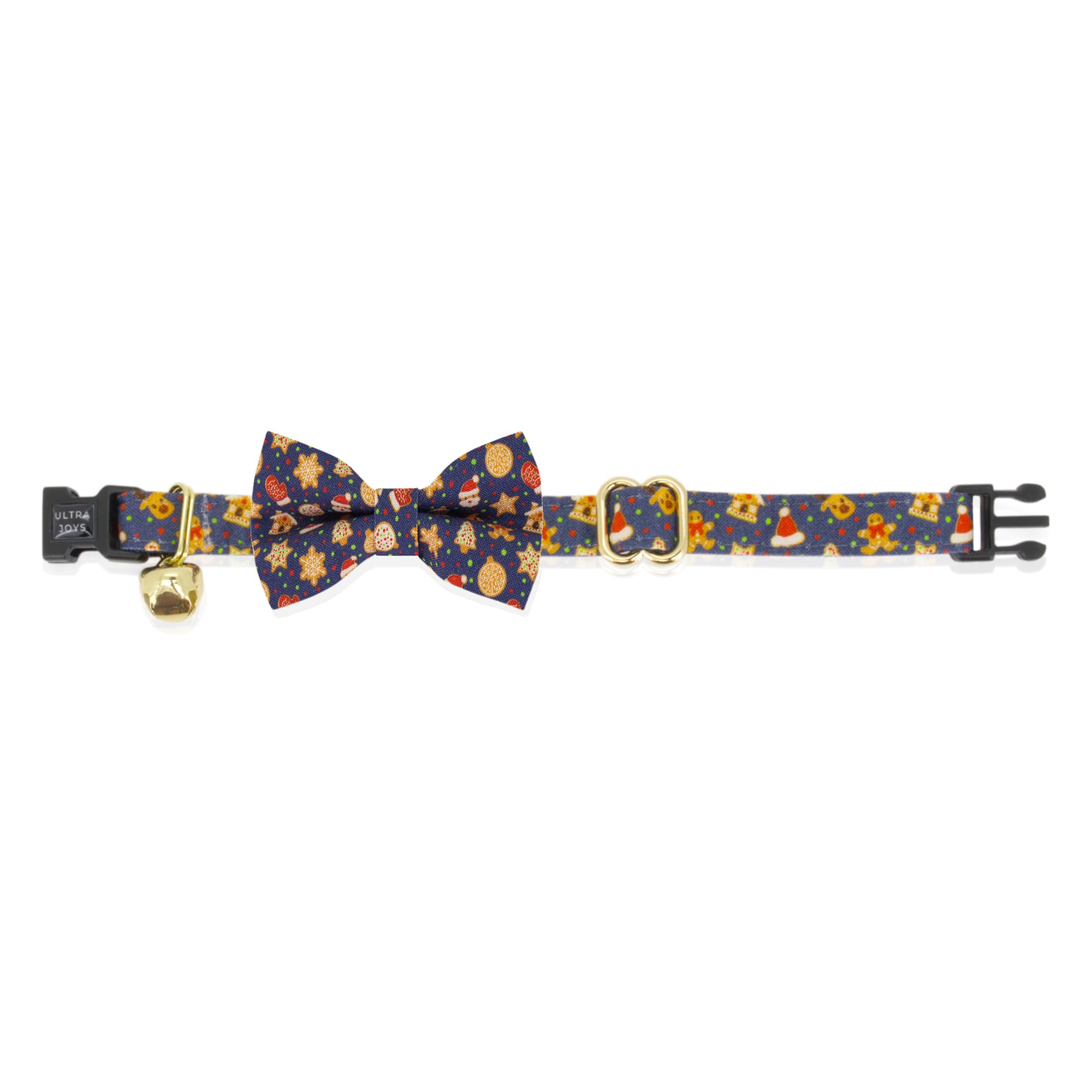 Ultra Joys Cat Collar - Breakaway Safety, Bells & Bowtie Gingerbread Man Small