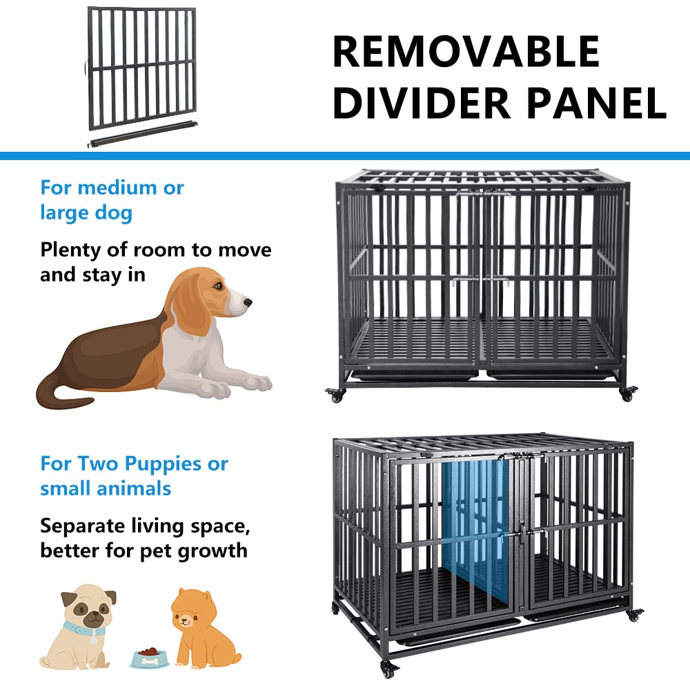 Smonter Stackable Dog Crates With Divider- Heavy Duty Dog Cage And Kennel For 2 Small Or Medium Dogs