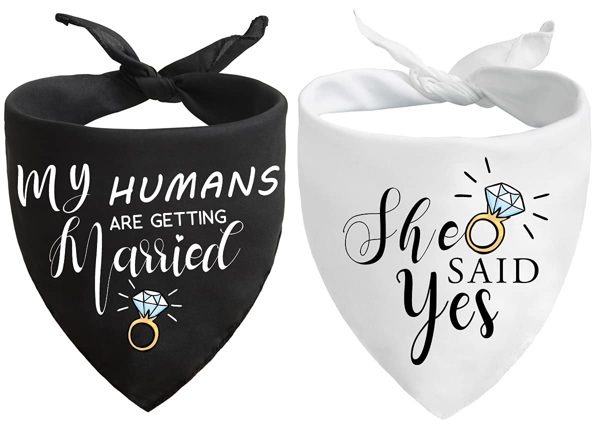 My Humans Are Getting Married She Said Yes Dog Bandana For Wedding Engagement Photos, Pet Scarf Accessories For Dog Lovers, Bridal Shower Gift, Pack Of 2