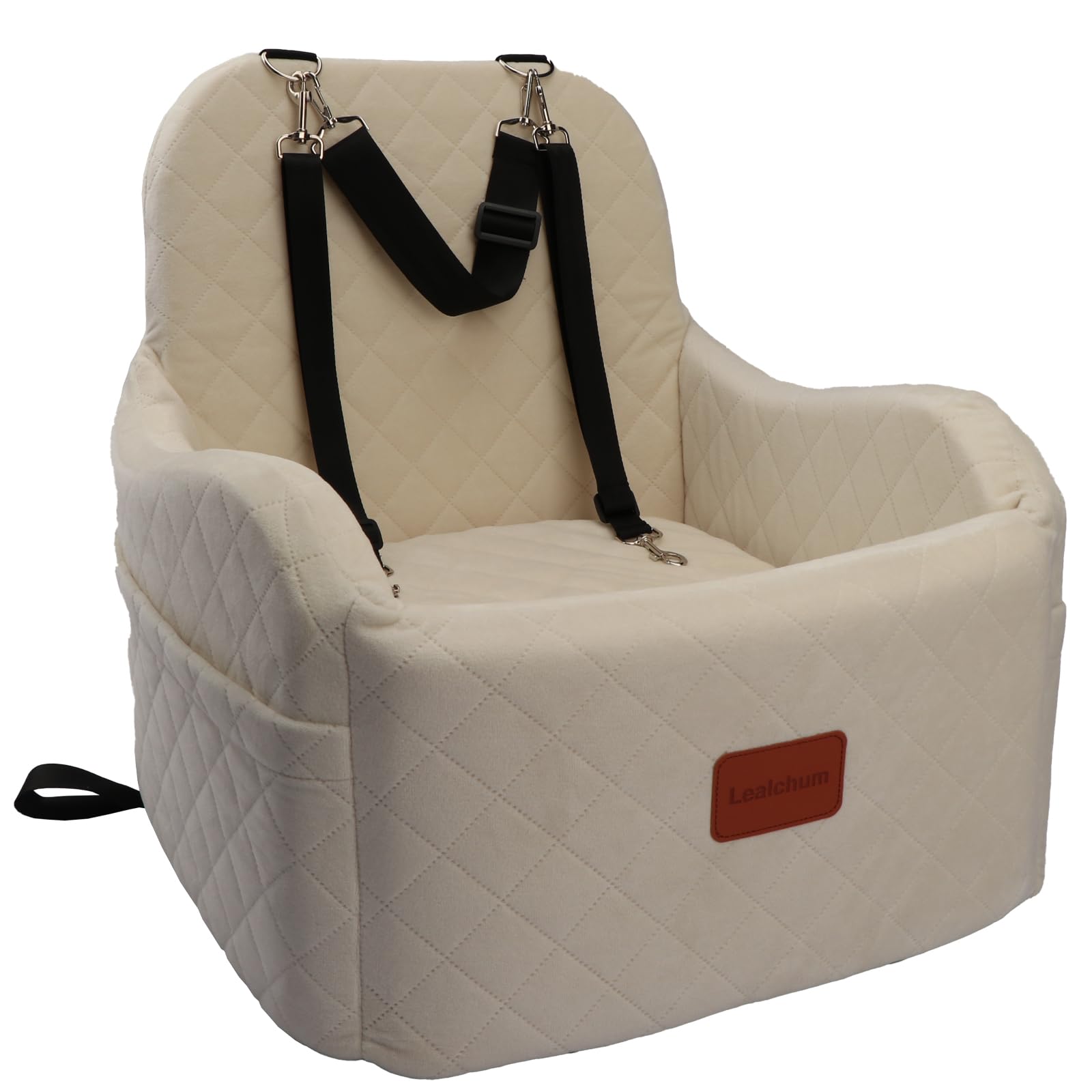Lealchum Dog Booster Car Seat,Ultra Soft Fabric & Filling Memory Foam,Elevated Cushion,3 Straps & Safety Belt Channel,Anti-Slip 
