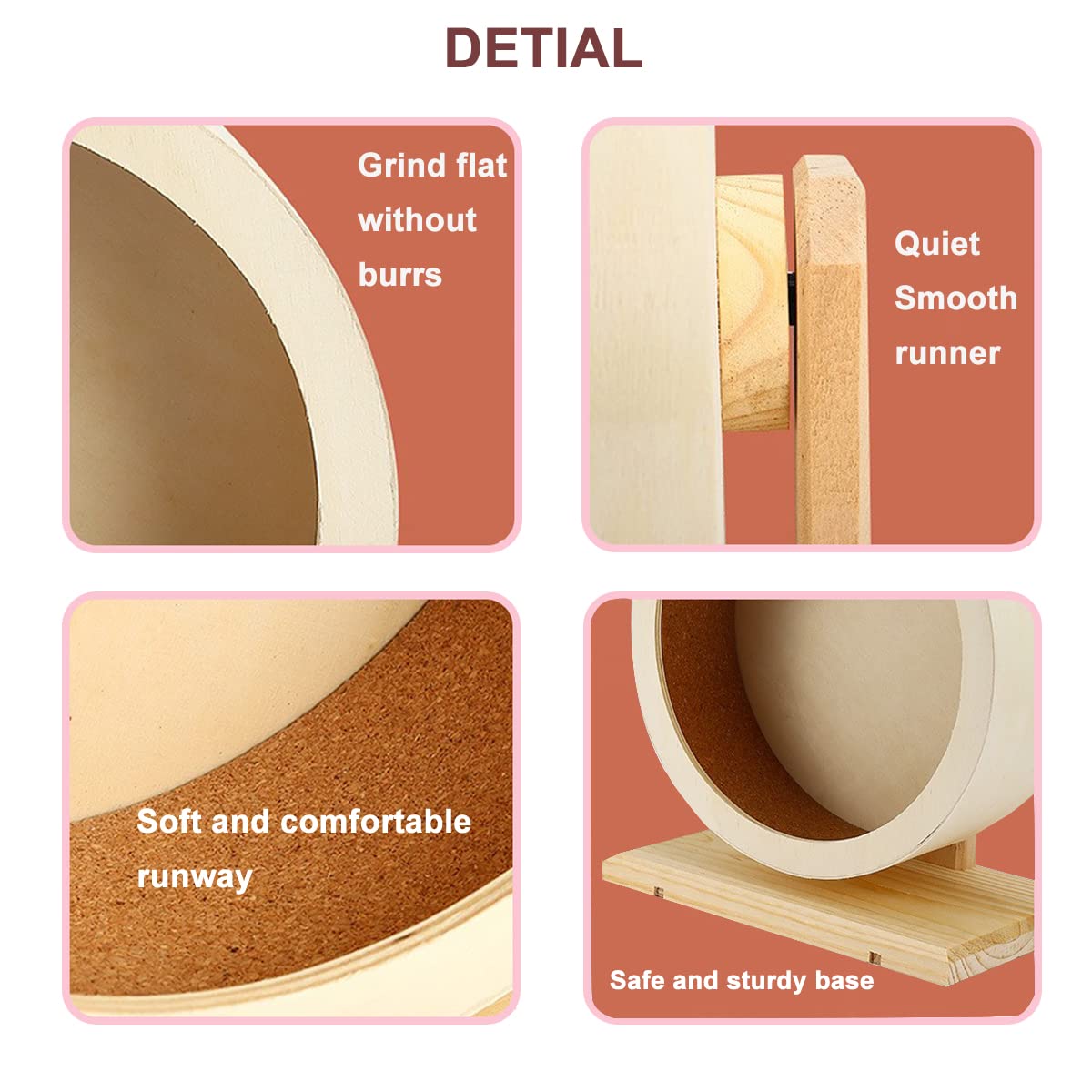 Antiai Hamster Wooden Silent Wheel, Small Animal Exercise Wheel Accessories, Quiet Spinner Hamster Running Wheels Toys For Hamsters,Guinea Pig, Gerbils, Mice And Other Small Pets,8.2' Medium Size