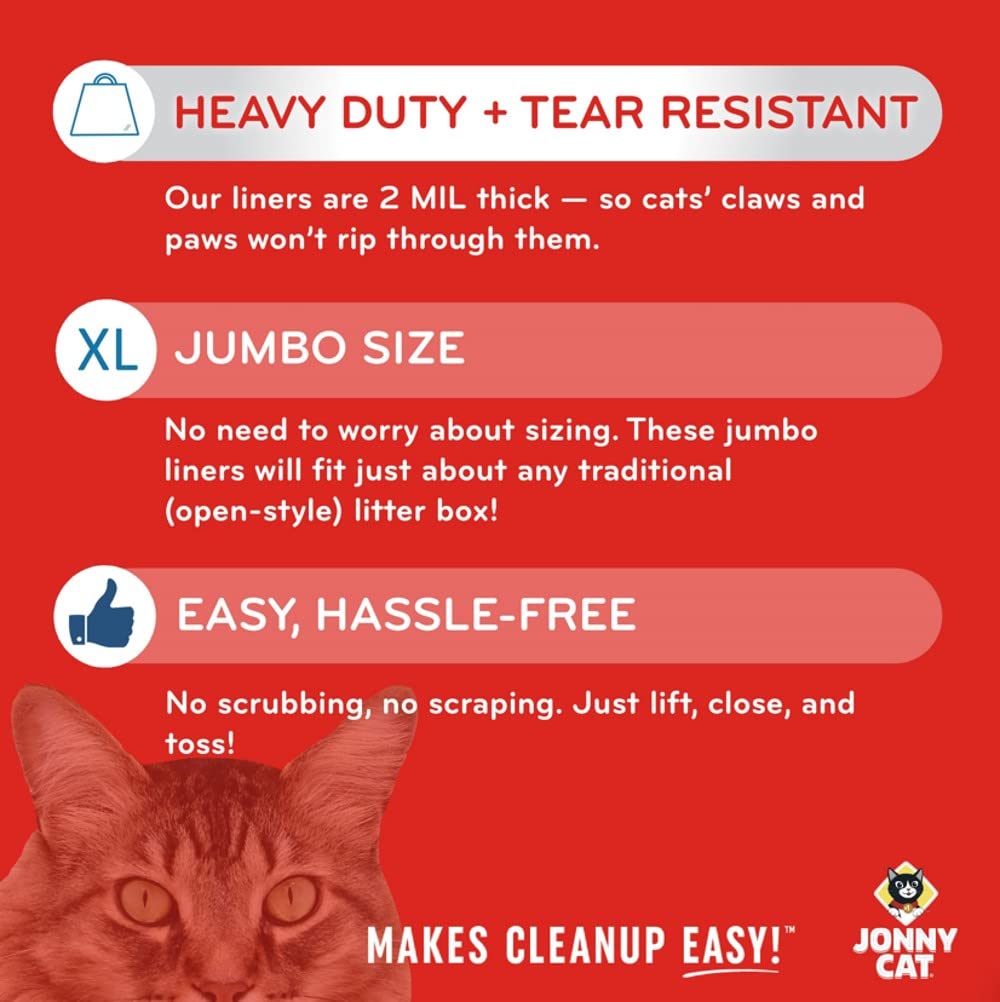 Jonny Cat Litter Box Liners: Heavy Duty - Tear & Leak Resistant - Drawstring Close - Jumbo, 15 Count