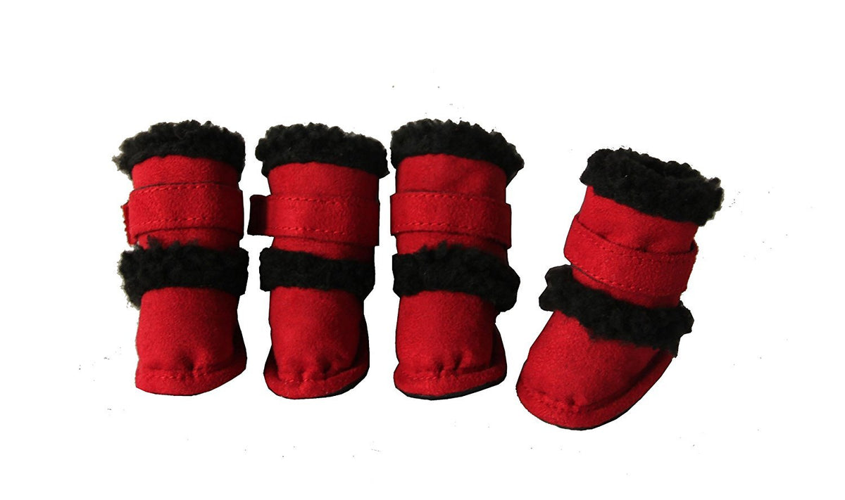 Pet Life Dpf08302 Duggz Snuggly Shearling Dog Boots, X-Small, Red/Black