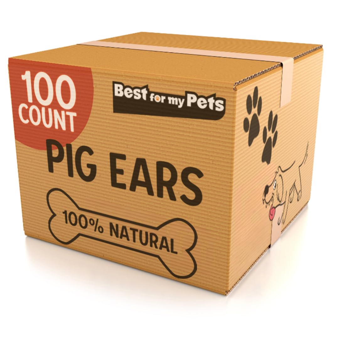 Best For My Pets Pig Ears for Dogs (Whole, 100 Pack), Healthy, Highly Digestible All Natural Pigs Ears Long-Lasting Dog Chews, P