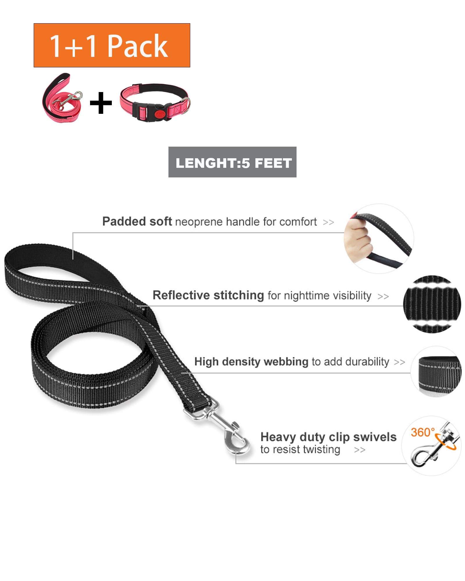 Aeclleca Reflective Dog Collar And Leash Set With Safety Locking Buckle,Adjustable Soft Nylon Pet Collars For Small Medium Dogs