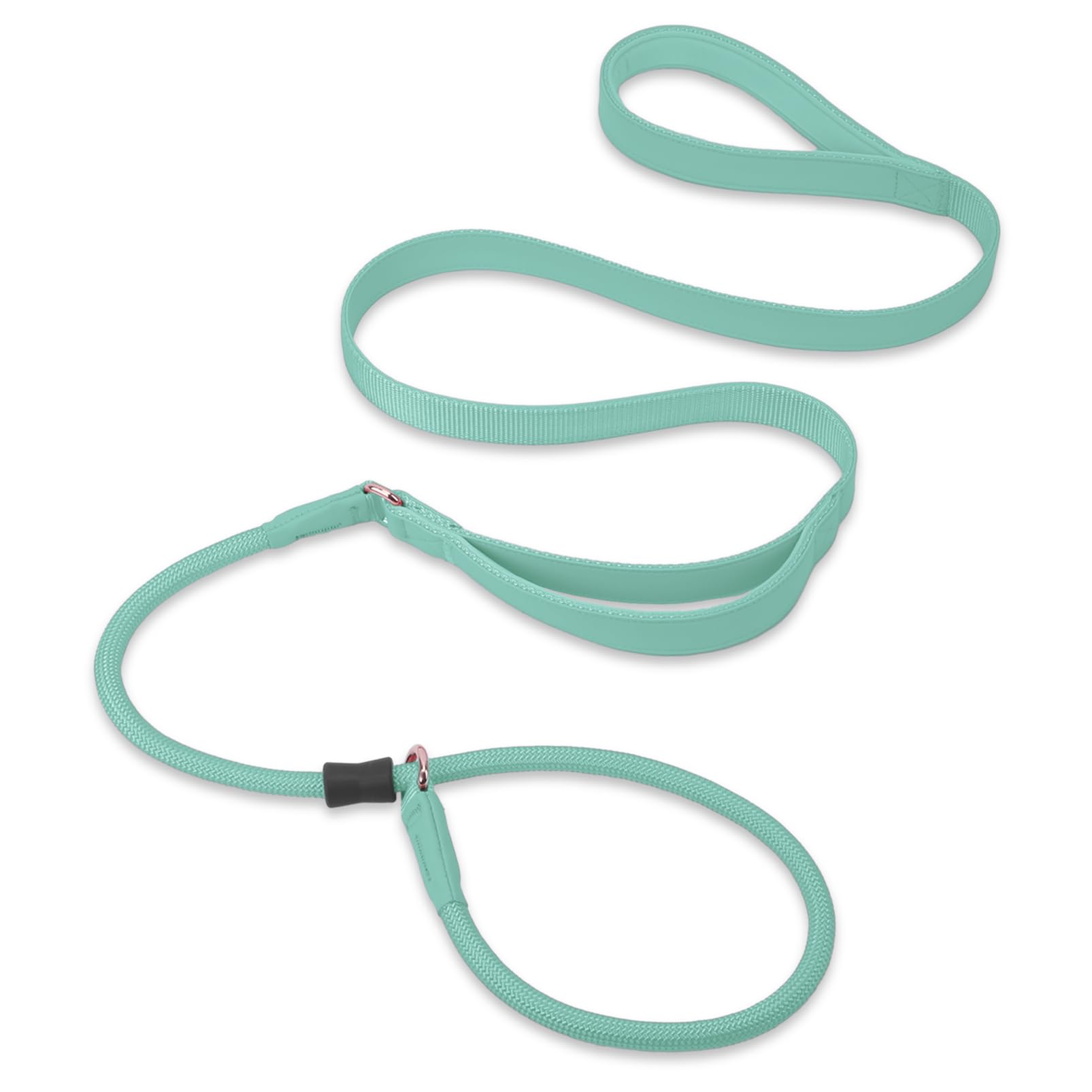 Aaufilux Slip Lead Dog Leash, Double Handle, Soft Leather, Heavy Duty Nylon, No Pull Walking, 5Ft Mint Green