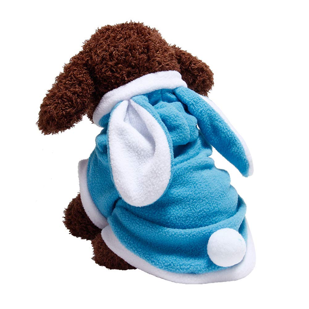 Nacoco Dog Bunny Costume Christmas Cat Halloween Rabbit Winter Hoodie Easter Pet Soft Fleece Bunny Outfit With Hood For Small Dogs Puppies Cats (L, Blue)