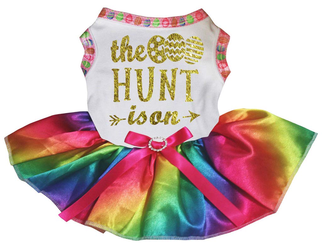 Petitebella The Easter Egg Hunt Is On Puppy Dog Dress (White/Rainbow, Medium)