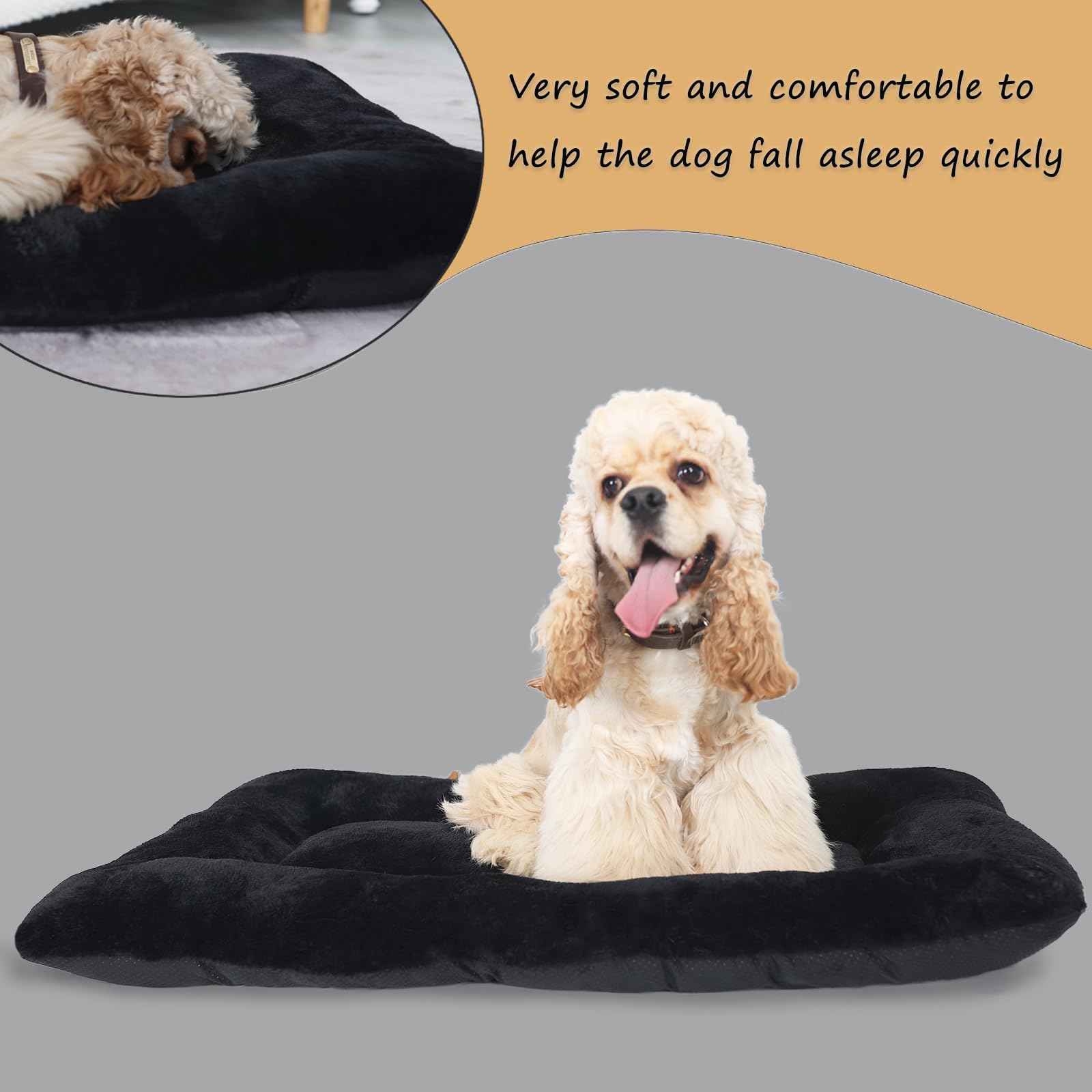 36X23 Dog Crate Bed Black For Medium Large Dogs Washable,Dog Bed For Crate 36 Inch Fits Dogs Breeds Up To 55 Lbs,Ultra Soft Pet