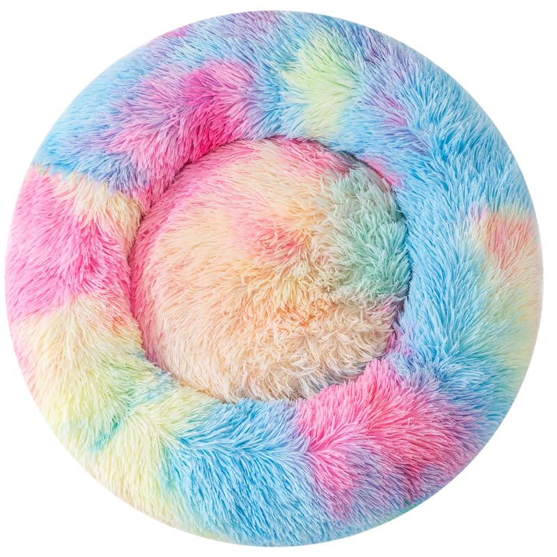 Small Cat Bed Nest Bed Dog Bed Round Bed Donut Rabbit Bed Pet Bed Small Kitten Bed Warm Fluffy Donut Bed Furry Cat For 3Kg Pet
