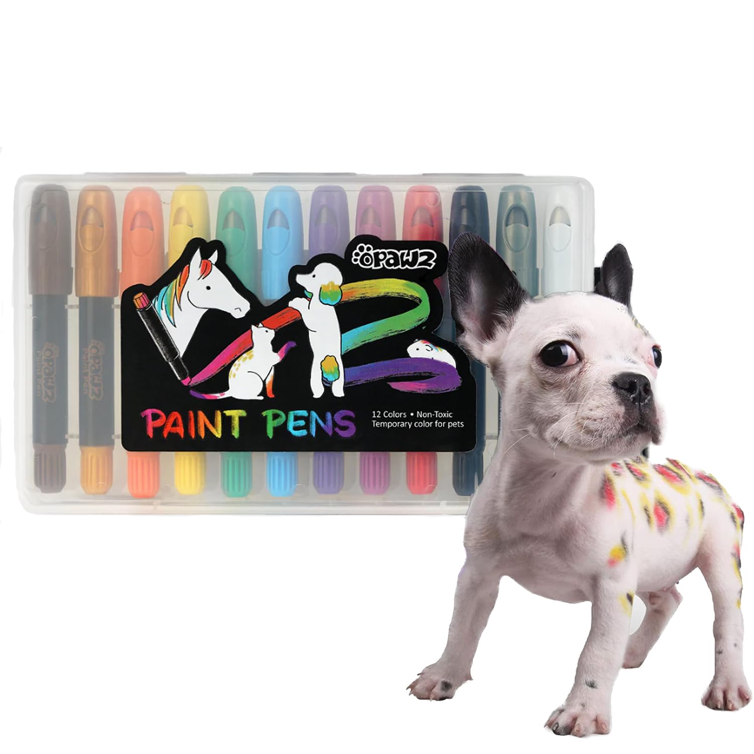 Opawz 12Pcs Pet Paint Pen, Temporary Dog Hair Dye, Non-Toxic Dog Safe Color Crayons, Washable Pet Hair Dye, Marking Paint For Do