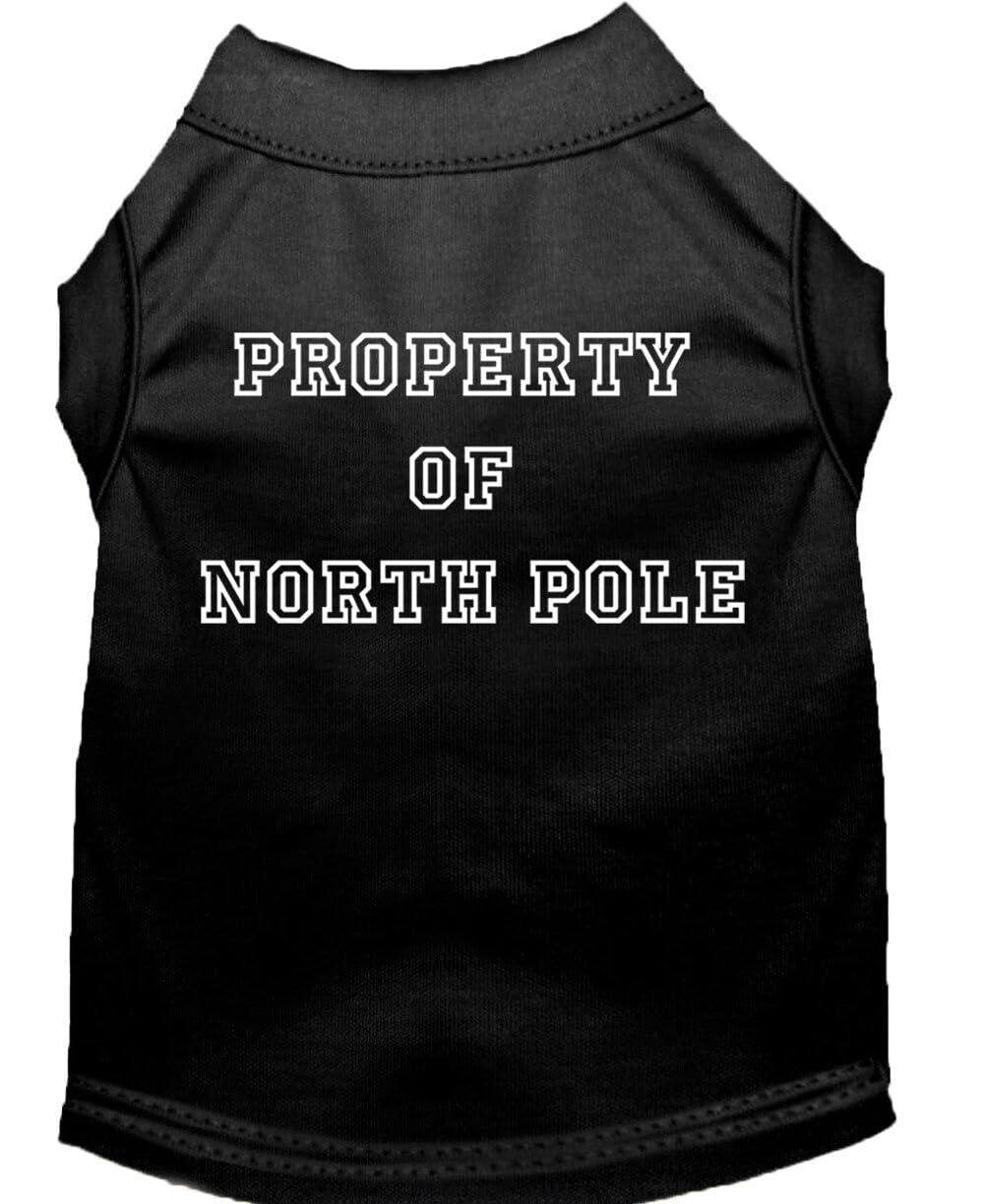 Christmas Screenprinted Dog Shirt, 'Property Of North Pole' Baby Blue Xs (0-3 Lbs.)