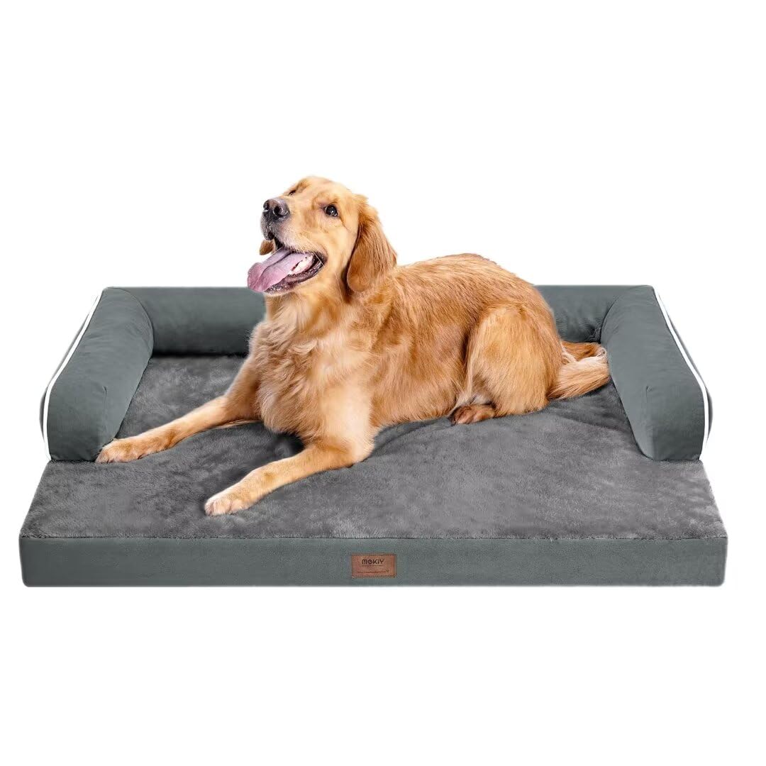 Large Dog Bed Orthopedic Washable - Beds Bolster - Extra Large Big Dogs - Memory Foam Couch Sofa - Waterproof With Removable Cover - Dark Grey Dog Bed
