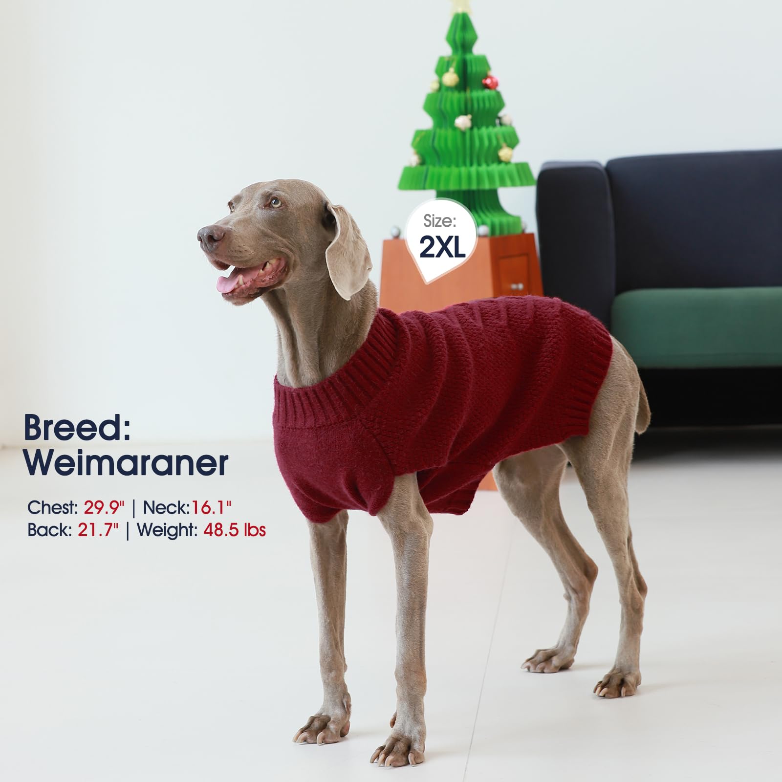 IECOii Thermal Knitted Dog Sweaters - Medium Dog Christmas Sweaters for Girls & Boys, Pug & Dachshund - Dark Red